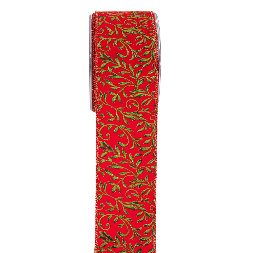 20049 ΚΟΡΔ.VELLUTO CON RAMI 6.7cmX9m ΚΟΚΚΙΝΟ-ΠΡΑΣΙΝΟ