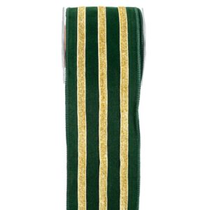 ΚΟΡΔ.LINED VELVET 10cm x 4.5m ΠΡΑΣΙΝΟ-ΧΡΥΣΟ