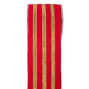 ΚΟΡΔ.LINED VELVET 10cm x 4.5m ΚΟΚΚΙΝΟ-ΧΡΥΣΟ