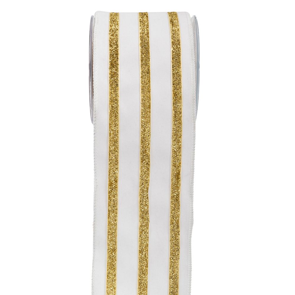 20057 ΚΟΡΔ.LINED VELVET 10cm x 4.5m ΛΕΥΚΟ-ΧΡΥΣΟ
