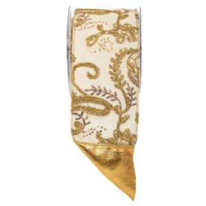 ΚΟΡΔ.EMBROIDERY BURGUNDY BAGGING LONETA FOIL 10cmX4.5m ΕΚΡΟΥ-ΧΡΥΣΟ