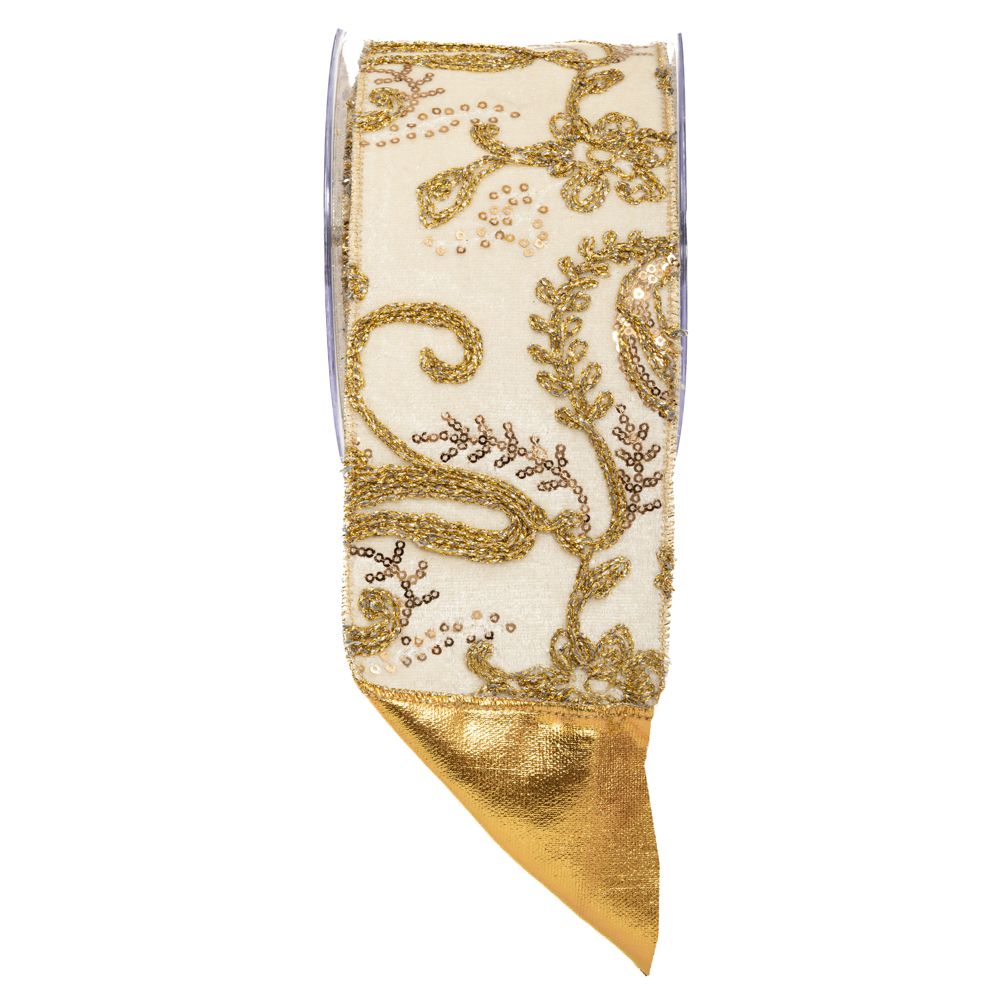 20069 ΚΟΡΔ.EMBROIDERY BURGUNDY BAGGING LONETA FOIL 10cmX4.5m ΕΚΡΟΥ-ΧΡΥΣΟ