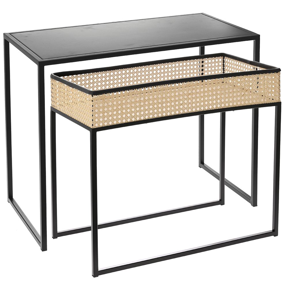 76843 ΤΡΑΠΕΖΑΚΙ ΣΕΤ 2 ΜΑΥΡΟ ΜΕΤΑΛΛΙΚΟ ΜΕ ΦΥΣΙΚΗ ΨΑΘΑ 60x30x50EK 56x30x48EK