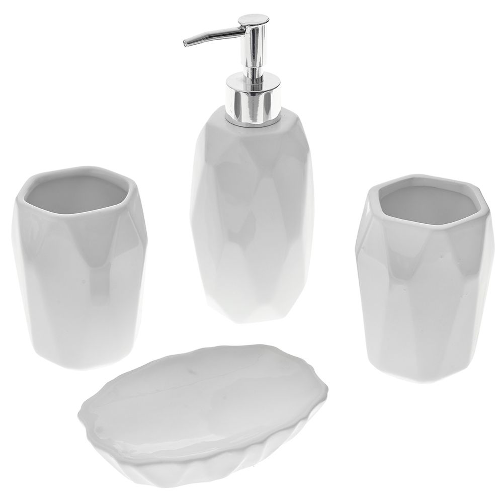 77815 ΛΕΥΚΟ ΚΕΡΑΜΙΚΟ ΑΞΕΣΟΥΑΡ ΜΠΑΝΙΟΥ ΣΕΤ 4ΤΕΜ