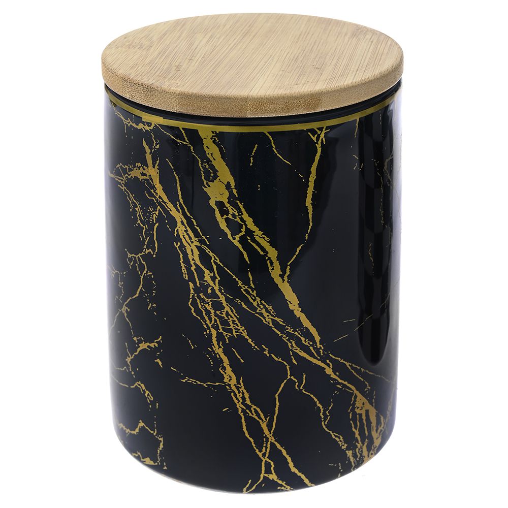 77854 ΜΑΥΡΟ ΧΡΥΣΟ ΚΕΡΑΜΙΚΟ ΔΟΧΕΙΟ ΜΕ BAMBOO ΚΑΠΑΚΙ 10Χ10Χ14ΕΚ