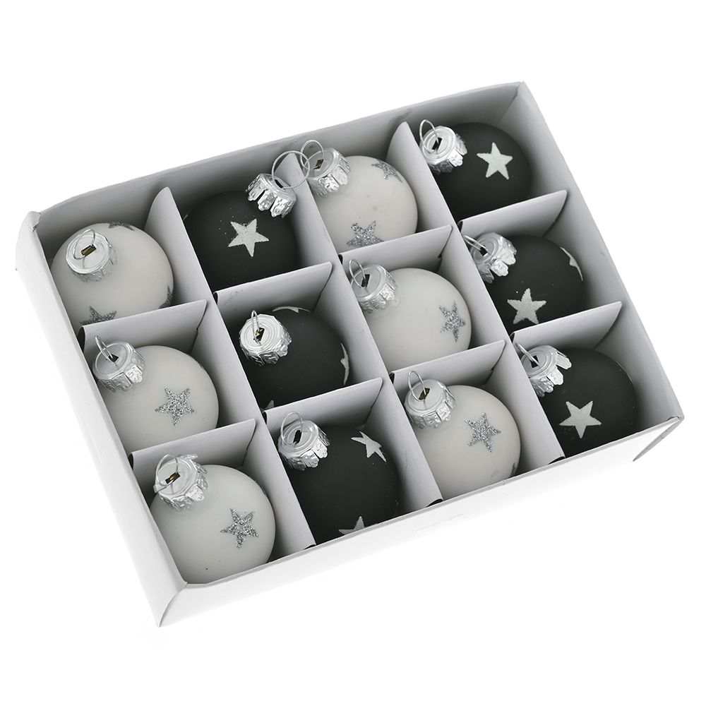 78774 ΑΣΠΡΗ ΜΑΥΡΗ ΓΥΑΛΙΝΗ ΜΙΝΙ ΜΠΑΛΑ ΜΕ ΑΣΤΕΡΙΑ 3ΕΚ ΣΕΤ 12