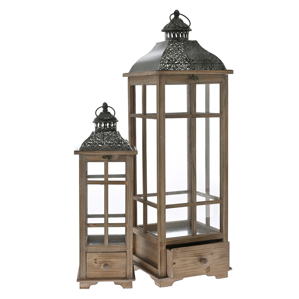 80724 ΣΕΤ 2 ΚΑΦΕ ΞΥΛΙΝΟ ΦΑΝΑΡΙ 26X26X91 19Χ19Χ60ΕΚ ΜΕ ΣΥΡΤΑΡΙ