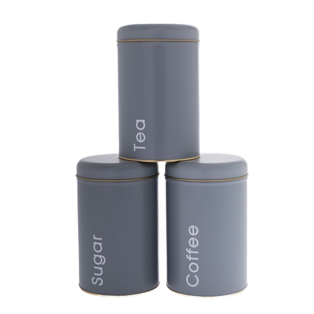84442 ΣΕΤ 3 ΓΚΡΙ ΜΕΤΑΛΛΙΚΑ ΣΤΡΟΓΓΥΛΑ ΚΟΥΤΙΑ COFFEE SUGAR TEA 10X16EK
