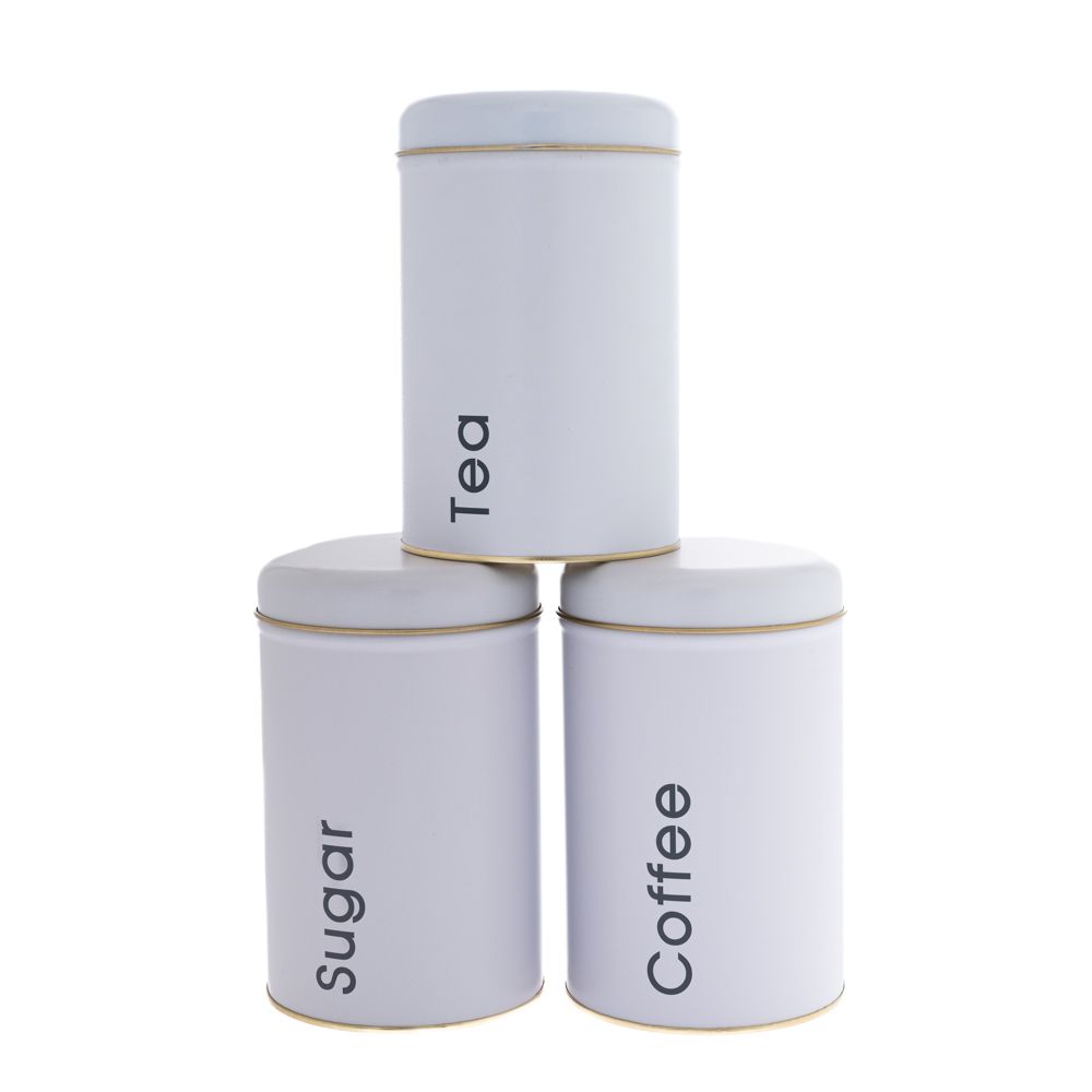 84443 ΣΕΤ 3 ΛΕΥΚΑ ΜΕΤΑΛΛΙΚΑ ΣΤΡΟΓΓΥΛΑ ΚΟΥΤΙΑ COFFEE SUGAR TEA 10X16EK