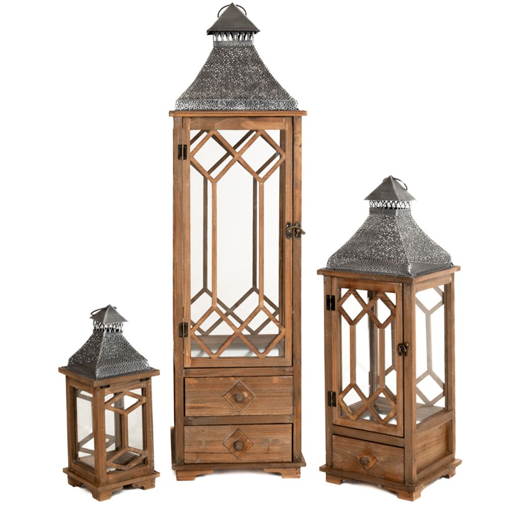 85231 ΣΕΤ 3 ΚΑΦΕ ΞΥΛΙΝΟ ΦΑΝΑΡΙ 31Χ31Χ110 24Χ24Χ70 17Χ17Χ42ΕΚ