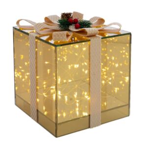 ΧΡΥΣΟ ΓΥΑΛΙΝΟ ΚΟΥΤΙ ΣΕ ΣΧΗΜΑ ΔΩΡΟΥ ΜΕ ΚΟΡΔΕΛΑ ΚΑΙ LED ΦΩΣ ΜΠΑΤΑΡΙΑΣ 18Χ18Χ18ΕΚ
