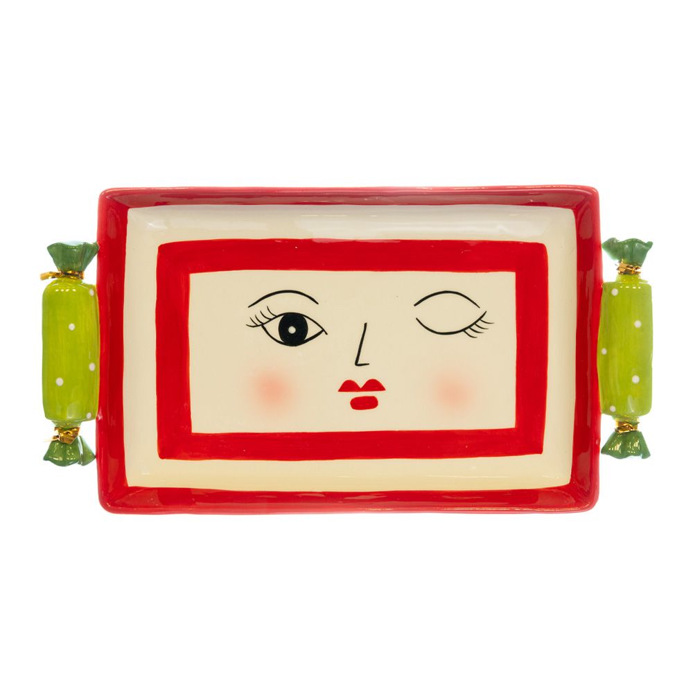 86920 ΚΟΚΚΙΝΗ ΛΕΥΚΗ ΚΕΡΑΜΙΚΗ ΠΙΑΤΕΛΑ ΜΕ ΚΑΡΑΜΕΛΕΣ ΣΤΑ ΧΕΡΟΥΛΙΑ 27Χ14Χ4ΕΚ