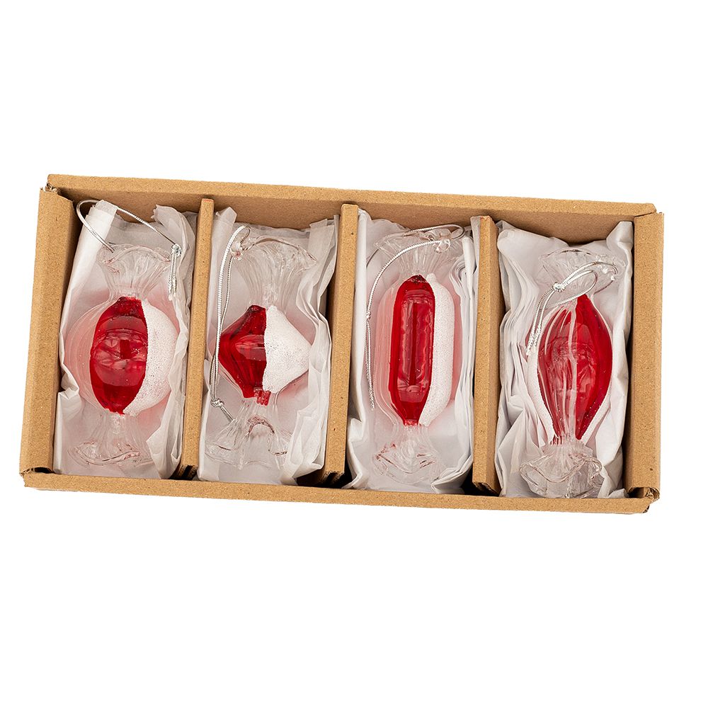 87432 ΣΕΤ 4 ΛΕΥΚΟ ΚΑΙ ΚΟΚΚΙΝΟ ΓΥΑΛΙΝΟ ΚΡΕΜΑΣΤΟ ΣΤΟΛΙΔΙ ΚΑΡΑΜΕΛΑ 9ΕΚ