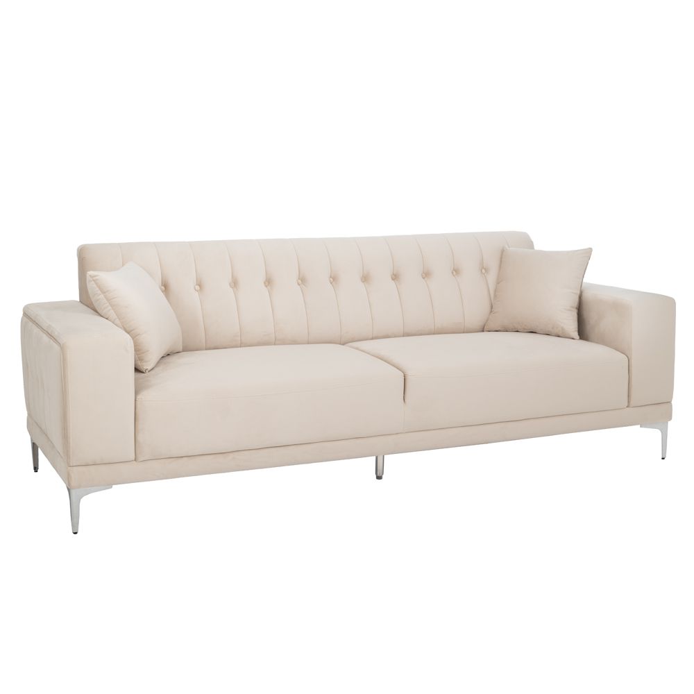 88030 ΚΡΕΜ ΒΕΛΟΥΔΙΝΟΣ 3ΘΕΣΙΟΣ ΚΑΝΑΠΕΣ ΜΕ ΑΣΗΜΙ ΜΕΤΑΛΛΙΚΑ ΠΟΔΙΑ 236Χ86Χ85ΕΚ LEGS KD