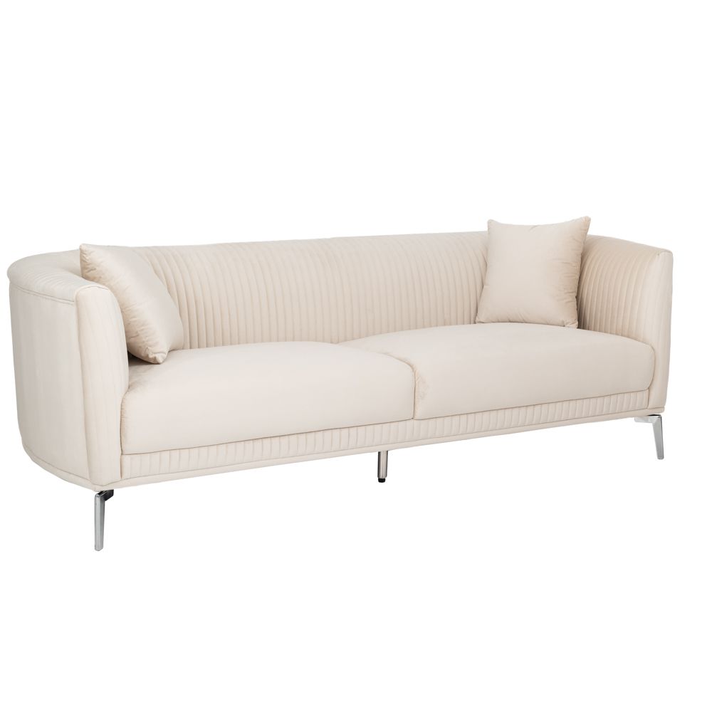 88039 ΚΡΕΜ ΒΕΛΟΥΔΙΝΟΣ 3ΘΕΣΙΟΣ ΚΑΝΑΠΕΣ ΜΕ ΑΣΗΜΙ ΜΕΤΑΛΛΙΚΑ ΠΟΔΙΑ 220Χ96Χ73ΕΚ LEGS KD