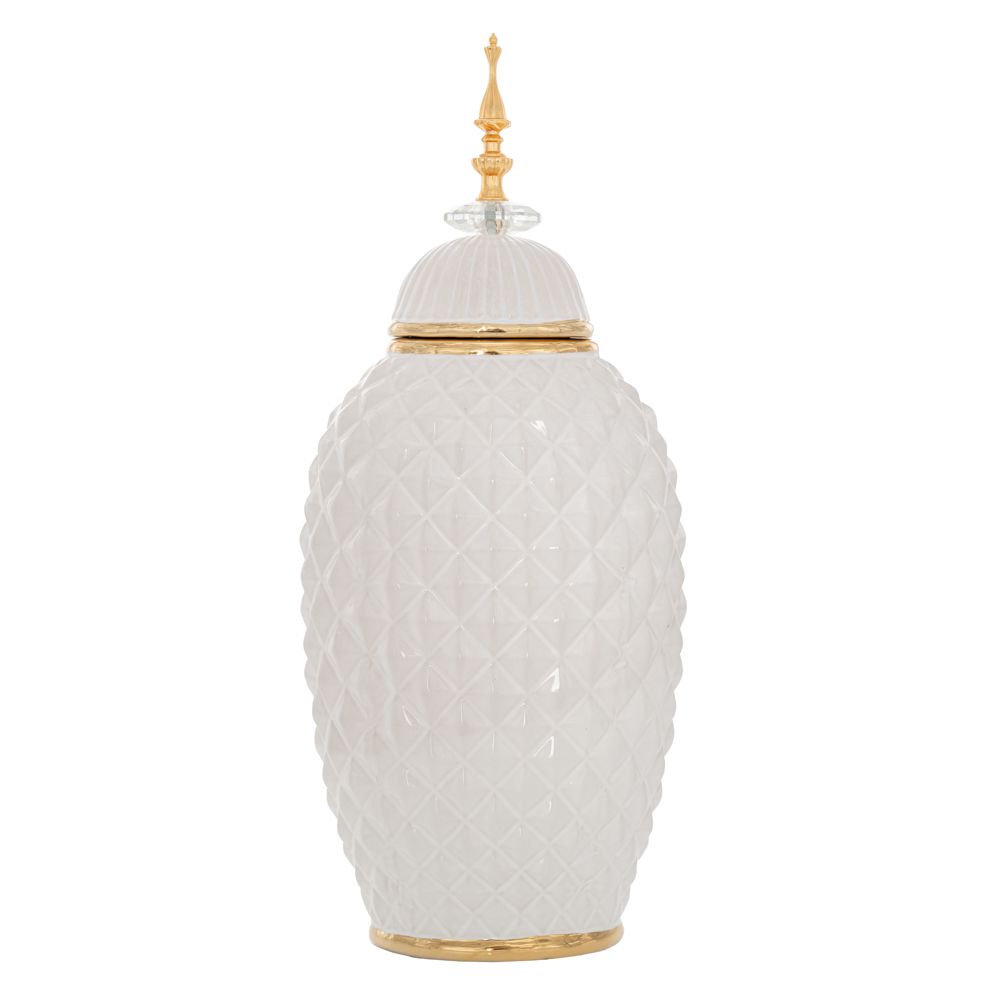 88125 ΛΕΥΚΟ ΚΕΡΑΜΙΚΟ ΒΑΖΟ ΜΕ ΚΑΠΑΚΙ ΚΑΙ ΧΡΥΣΕΣ ΛΕΠΤΟΜΕΡΕΙΕΣ 20Χ15