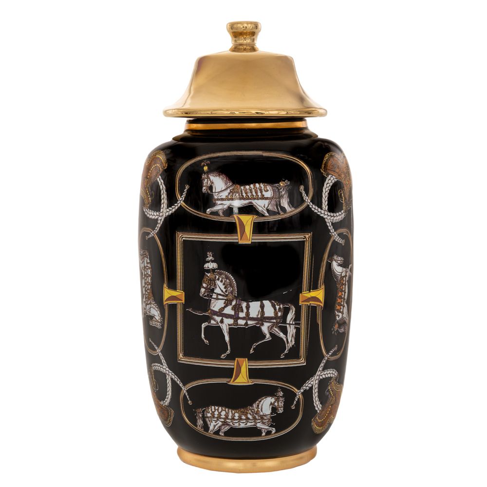 88134 ΜΑΥΡΟ ΚΕΡΑΜΙΚΟ ΒΑΖΟ ΜΕ ΣΧΕΔΙΑ ΚΑΙ ΧΡΥΣΟ ΚΑΠΑΚΙ Φ18Χ37ΕΚ