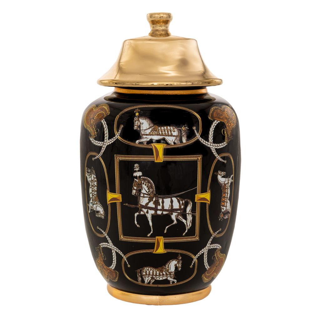 88135 ΜΑΥΡΟ ΚΕΡΑΜΙΚΟ ΒΑΖΟ ΜΕ ΣΧΕΔΙΑ ΚΑΙ ΧΡΥΣΟ ΚΑΠΑΚΙ Φ18Χ32ΕΚ