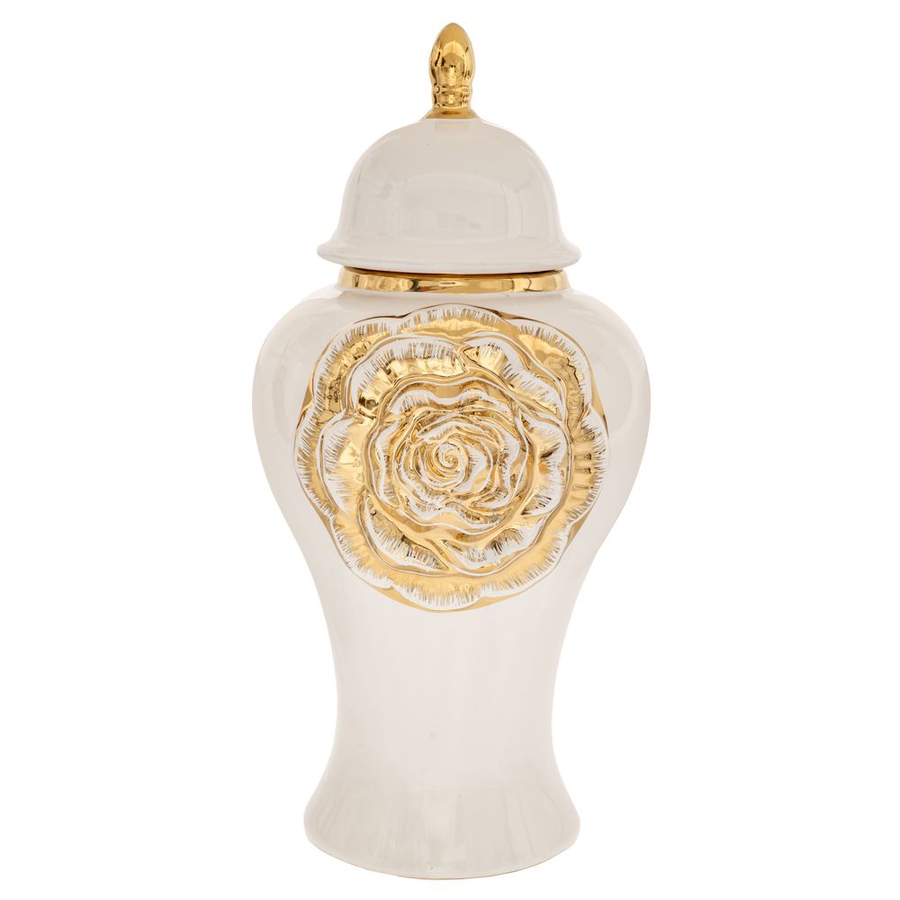 88397 ΛΕΥΚΟ ΚΕΡΑΜΙΚΟ ΒΑΖΟ ΜΕ ΧΡΥΣΟ ΛΟΥΛΟΥΔΙ ΚΑΙ ΚΑΠΑΚΙ 22Χ42ΕΚ