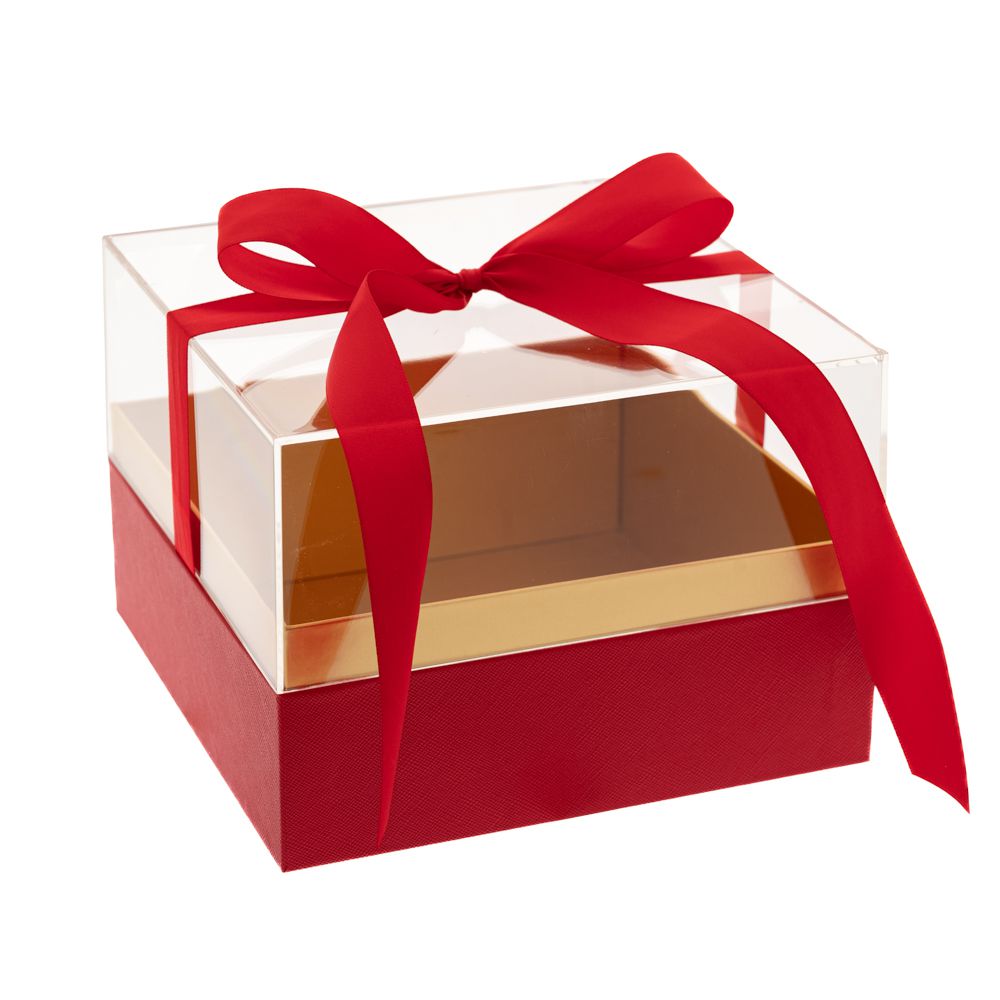 88464 ΔΙΑΦΑΝΟ ΚΟΥΤΙ ΔΩΡΟΥ ΜΕ ΚΟΚΚΙΝΗ ΒΑΣΗ ΚΑΙ ΚΟΡΔΕΛΑ 20Χ20Χ14ΕΚ