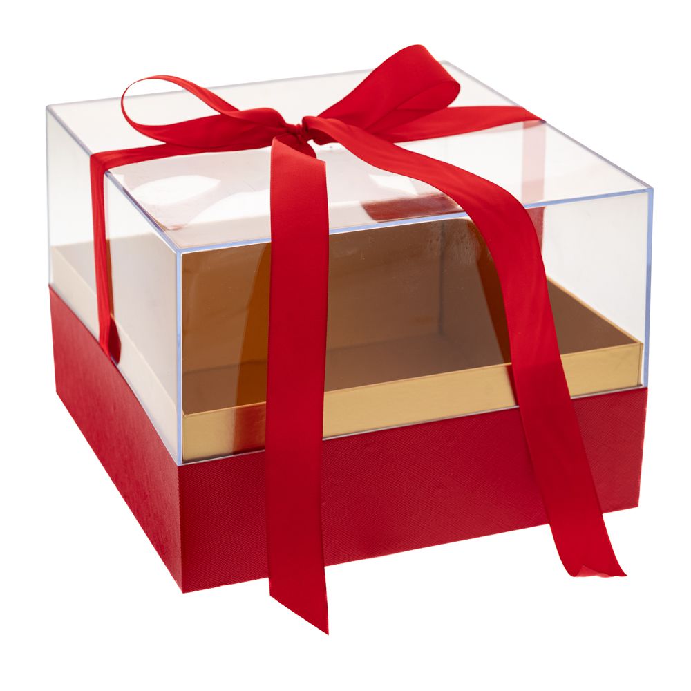 88467 ΔΙΑΦΑΝΟ ΚΟΥΤΙ ΔΩΡΟΥ ΜΕ ΚΟΚΚΙΝΗ ΒΑΣΗ ΚΑΙ ΚΟΡΔΕΛΑ 24Χ24Χ17ΕΚ