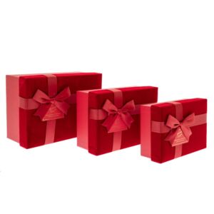 ΣΕΤ 3 ΚΟΚΚΙΝΟ ΒΕΛΟΥΔΙΝΟ ΚΟΥΤΙ ΔΩΡΟΥ ΜΕ ΦΙΟΓΚΟ 23Χ16Χ10 20Χ14Χ8