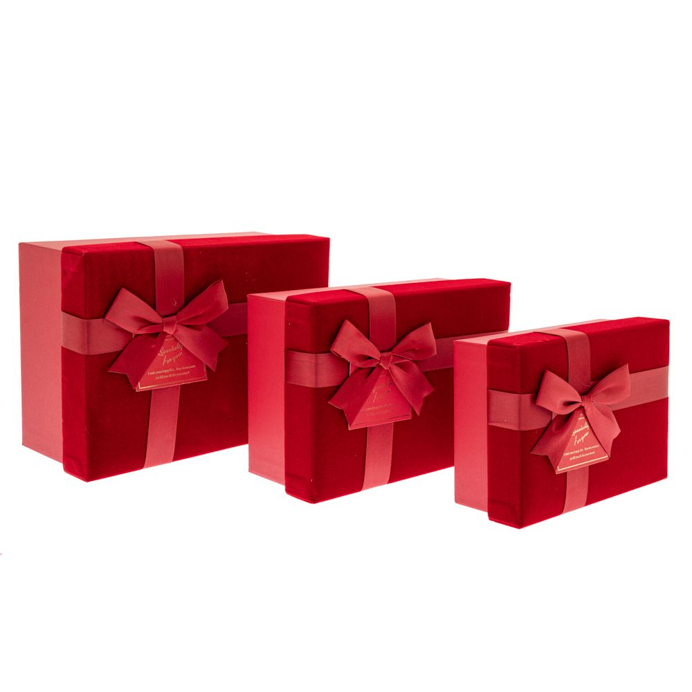 88475 ΣΕΤ 3 ΚΟΚΚΙΝΟ ΒΕΛΟΥΔΙΝΟ ΚΟΥΤΙ ΔΩΡΟΥ ΜΕ ΦΙΟΓΚΟ 23Χ16Χ10 20Χ14Χ8