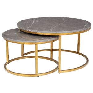 ΣΕΤ 2 ΧΡΥΣΟ ΜΕΤΑΛΛΙΚΟ ΣΤΡΟΓΓΥΛΟ ΤΡΑΠΕΖΙ ΜΕ ΓΚΡΙ ΕΠΙΦΑΝΕΙΑ ΜΕ ΕΦΕ ΜΑΡΜΑΡΟΥ Φ80Χ42