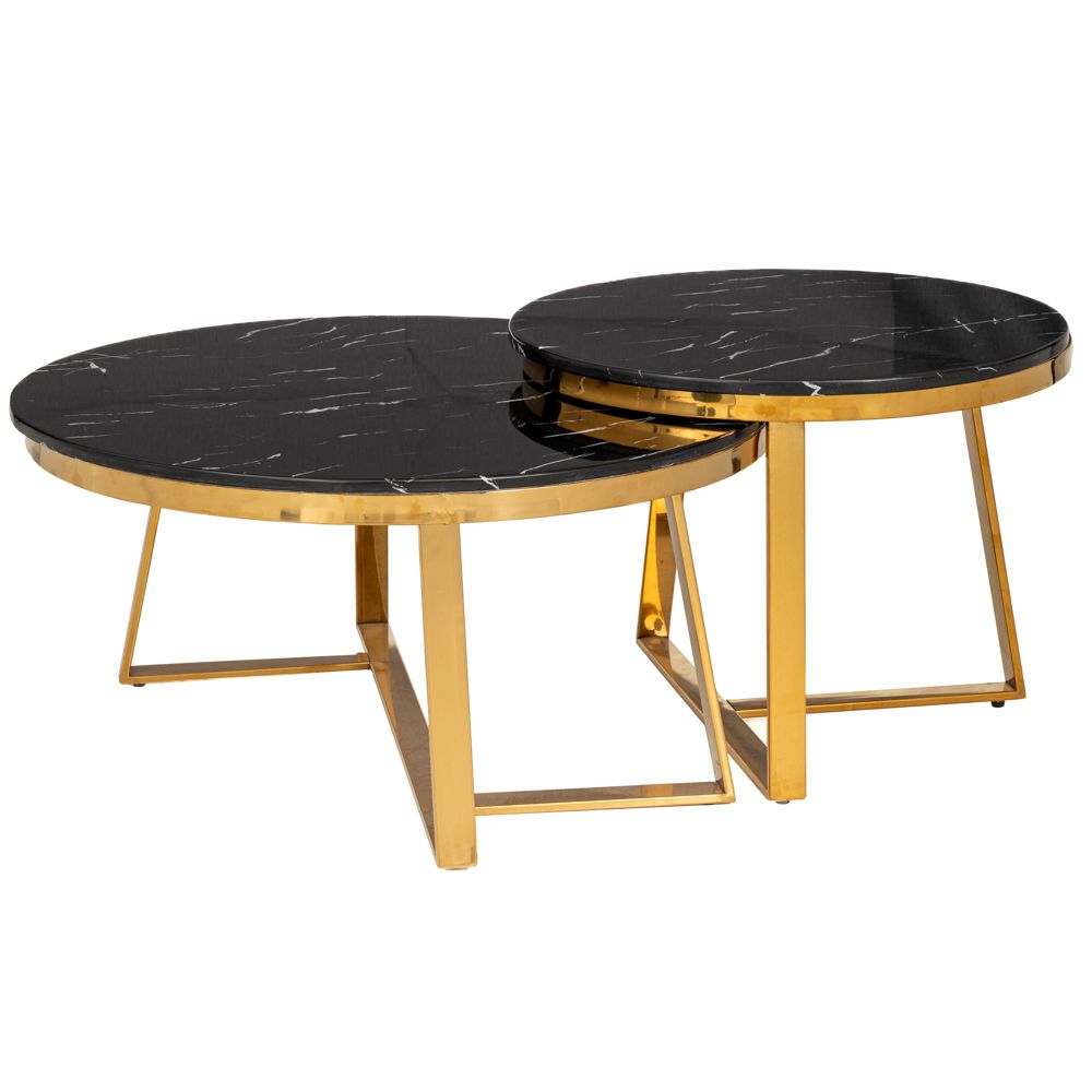 88520 ΣΕΤ 2 ΧΡΥΣΟ ΜΕΤΑΛΛΙΚΟ ΤΡΑΠΕΖΙ ΜΕ ΜΑΥΡΗ ΕΠΙΦΑΝΕΙΑ ΜΕ ΕΦΕ ΜΑΡΜΑΡΟΥ Φ80Χ43ΕΚ Φ60Χ37ΕΚ