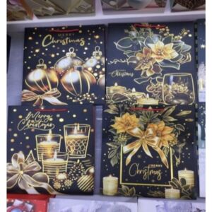 ΜΑΥΡΗ ΚΟΚΚΙΝΗ ΧΑΡΤΙΝΗ ΣΑΚΟΥΛΑ ΜΕ ΧΡΥΣΑ ΧΡΙΣΤΟΥΓΕΝΝΙΑΤΙΚΑ ΣΧΕΔΙΑ 50Χ72Χ18ΕΚ