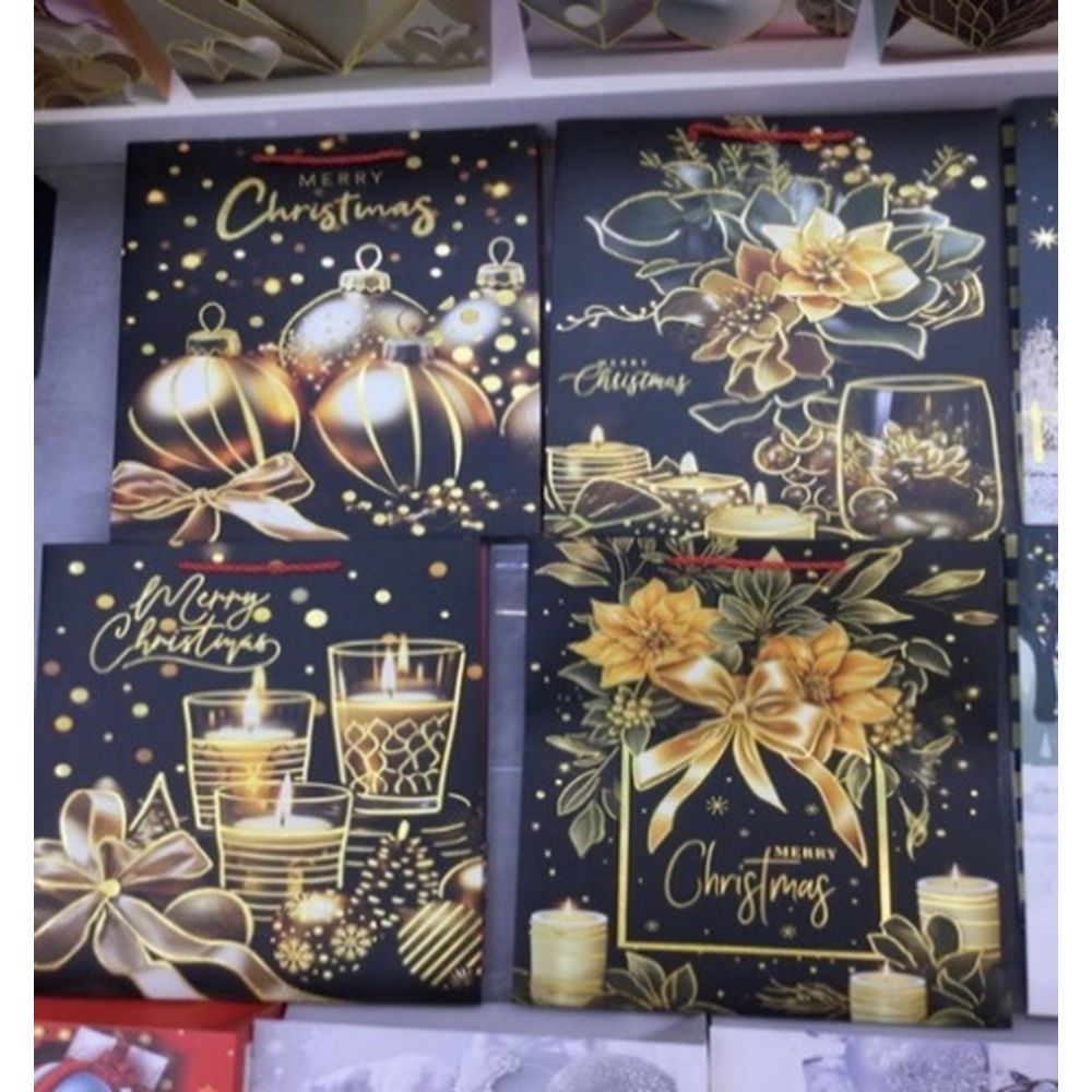 88807 ΜΑΥΡΗ ΚΟΚΚΙΝΗ ΧΑΡΤΙΝΗ ΣΑΚΟΥΛΑ ΜΕ ΧΡΥΣΑ ΧΡΙΣΤΟΥΓΕΝΝΙΑΤΙΚΑ ΣΧΕΔΙΑ 50Χ72Χ18ΕΚ