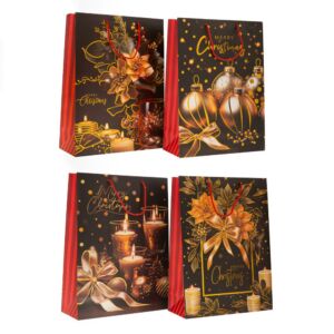 ΜΑΥΡΗ ΚΟΚΚΙΝΗ ΧΑΡΤΙΝΗ ΣΑΚΟΥΛΑ ΜΕ ΧΡΥΣΑ ΧΡΙΣΤΟΥΓΕΝΝΙΑΤΙΚΑ ΣΧΕΔΙΑ 18Χ23Χ8ΕΚ