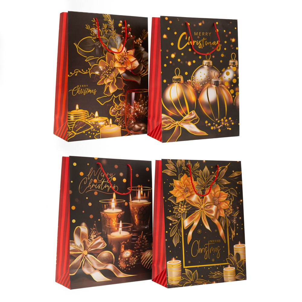 88811 ΜΑΥΡΗ ΚΟΚΚΙΝΗ ΧΑΡΤΙΝΗ ΣΑΚΟΥΛΑ ΜΕ ΧΡΥΣΑ ΧΡΙΣΤΟΥΓΕΝΝΙΑΤΙΚΑ ΣΧΕΔΙΑ 18Χ23Χ8ΕΚ