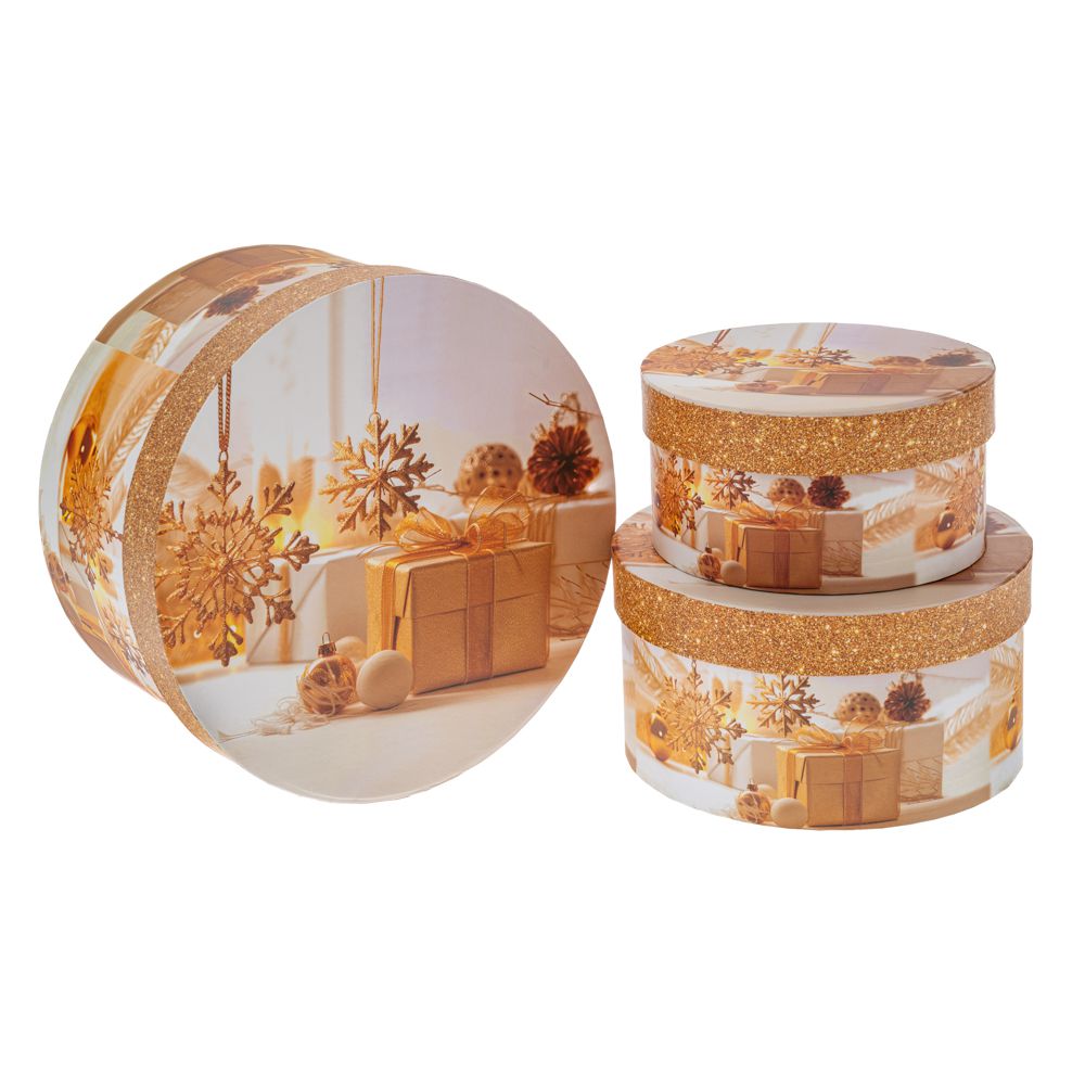 88836 ΣΕΤ 3 ΧΡΥΣΟ ΣΤΡΟΓΓΥΛΟ ΧΑΡΤΙΝΟ ΚΟΥΤΙ ΜΕ ΧΡΙΣΤΟΥΓΕΝΝΙΑΤΙΚΟ ΣΧΕΔΙΟ Φ21Χ11