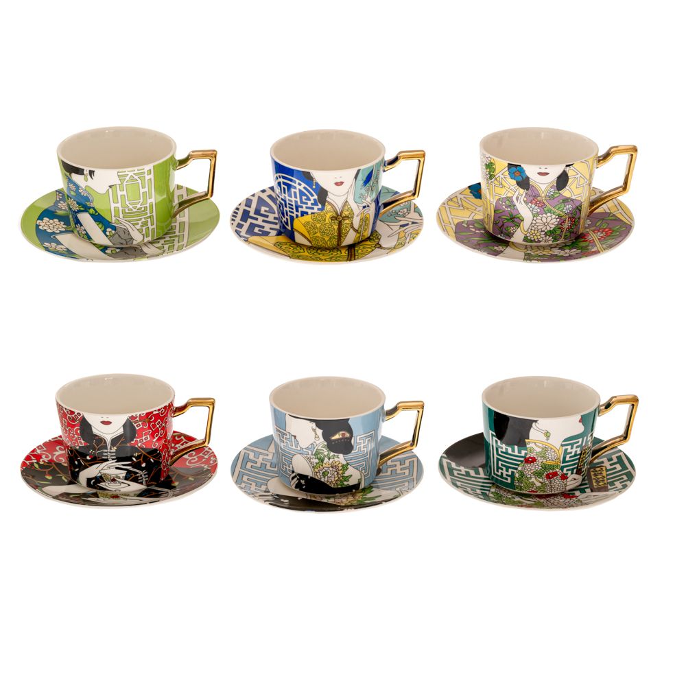 88879 ΠΟΛΥΧΡΩΜΗ ΚΕΡΑΜΙΚΗ ΚΟΥΠΑ ΜΕ ΠΙΑΤΑΚΙ ΚΑΙ ΚΙΝΕΖΙΚΗ ΦΙΓΟΥΡΑ 6 ΣΧΕΔΙΑ 8.5Χ6.5ΕΚ 220ml.