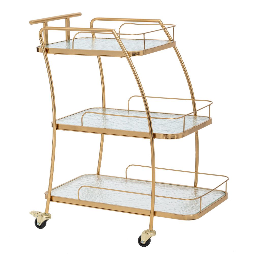 88980 ΧΡΥΣΟ ΜΕΤΑΛΛΙΚΟ ΤΡΑΠΕΖΑΚΙ ΤΡΟΛΕΙ ΜΕ 3 ΕΠΙΠΕΔΑ ΜΕ ΕΠΙΦΑΝΕΙΑ ΚΑΘΡΕΦΤΗ 72Χ41Χ86ΕΚ