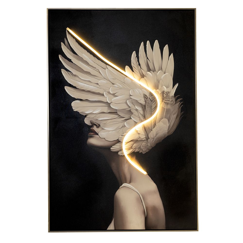 89121 FEATHERS WITH LED LIGHT ΕΛΑΙΟΓΡΑΦΙΑ 80Χ120ΕΚ ΜΕ ΑΣΗΜΙ ΚΟΡΝΙΖΑ ΣΕ ΤΥΠΩΜΕΝΟ ΚΑΜΒΑ