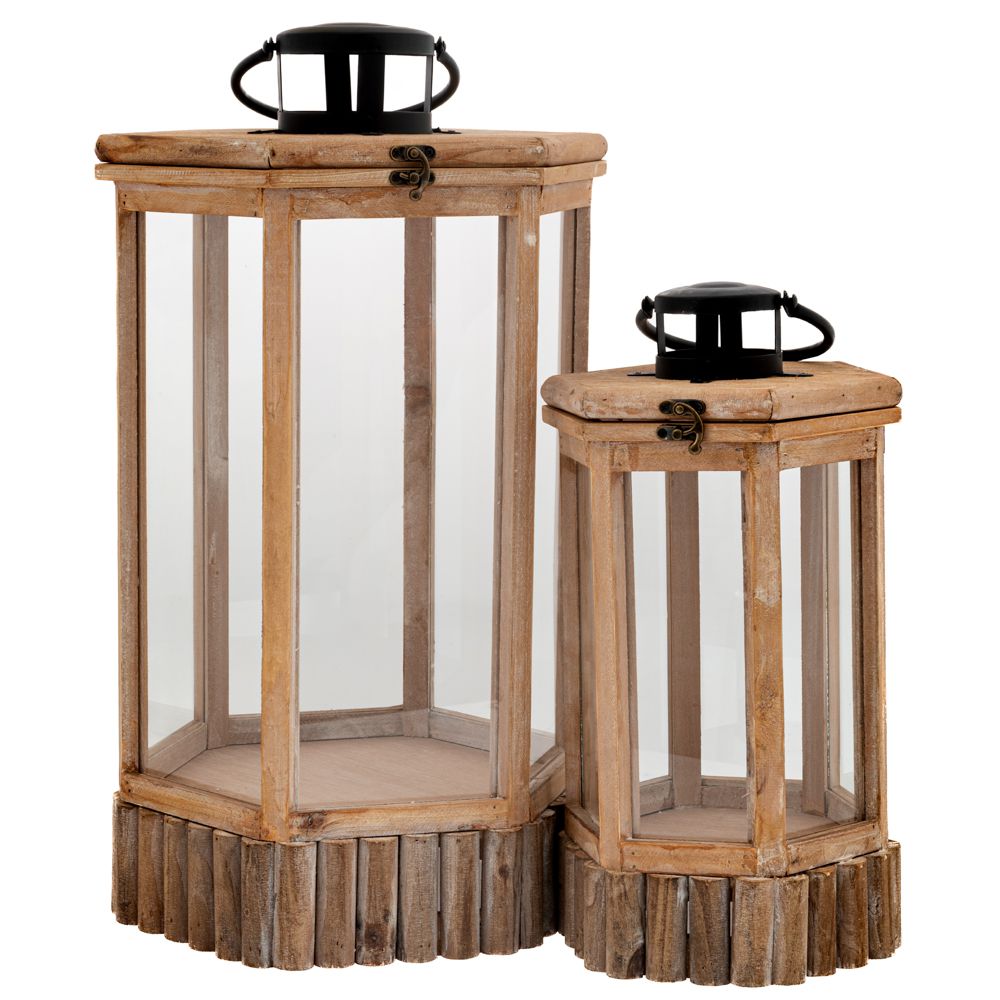 89279 ΣΕΤ 2 ΦΑΝΑΡΙ ΑΝΟΙΧΤΟ ΚΑΦΕ ΞΥΛΙΝΟ ΕΞΑΓΩΝΟ ΜΕ ΜΑΥΡΟ ΧΕΡΟΥΛΙ 33Χ28