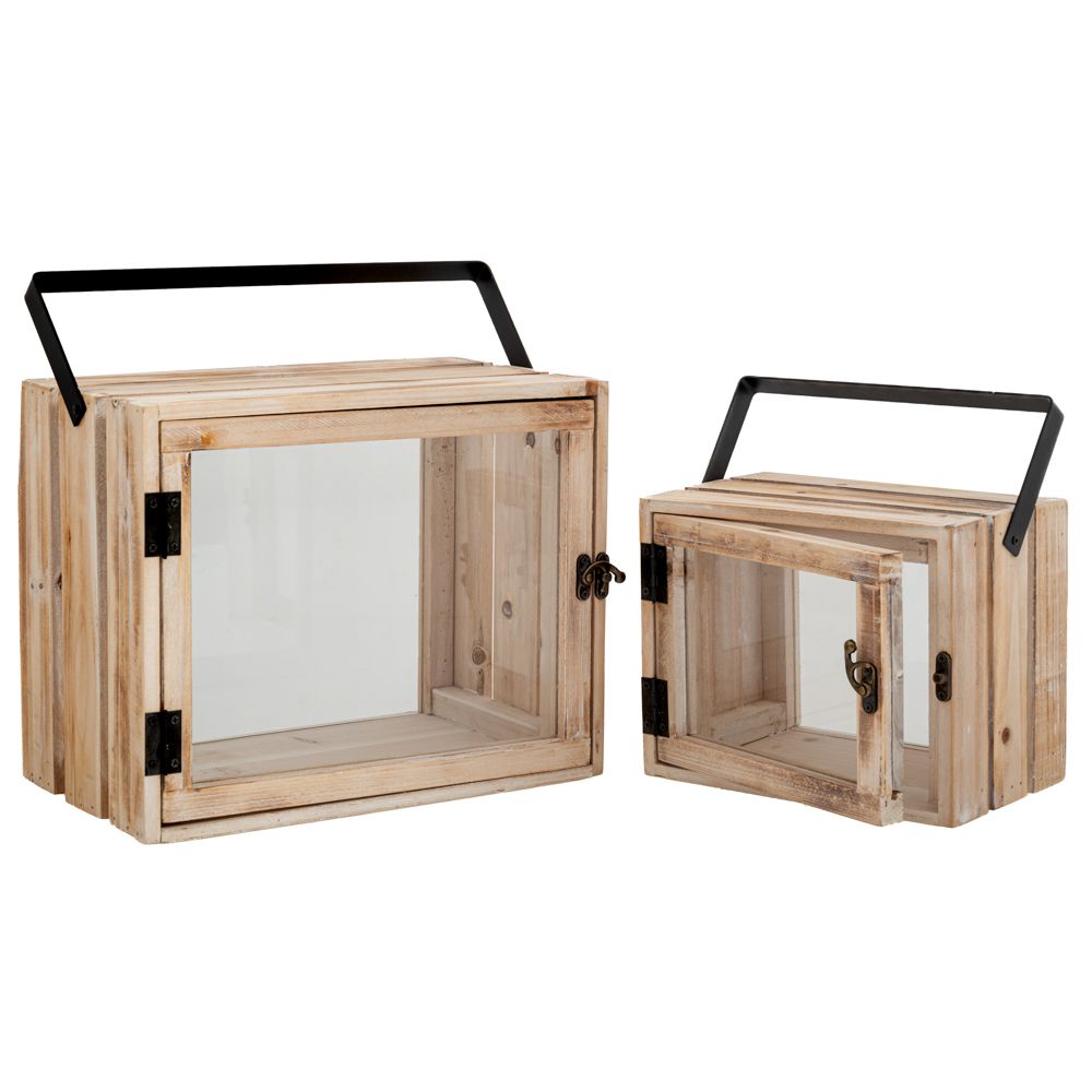 89284 ΣΕΤ 2 ΦΑΝΑΡΙ ΞΥΛΙΝΟ ΟΡΘΟΓΩΝΙΟ ΜΕ ΜΑΥΡΟ ΧΕΡΟΥΛΙ 30Χ18Χ31 21Χ13