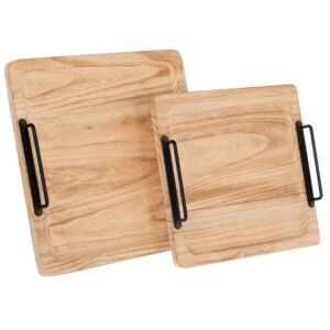 ΣΕΤ 2 ΞΥΛΙΝΟΙ ΔΙΣΚΟΙ ΣΕ ΦΥΣΙΚΟ ΧΡΩΜΑ ΜΕ ΜΑΥΡΑ ΜΕΤΑΛΛΙΚΑ ΧΕΡΟΥΛΙΑ  30Χ30Χ4