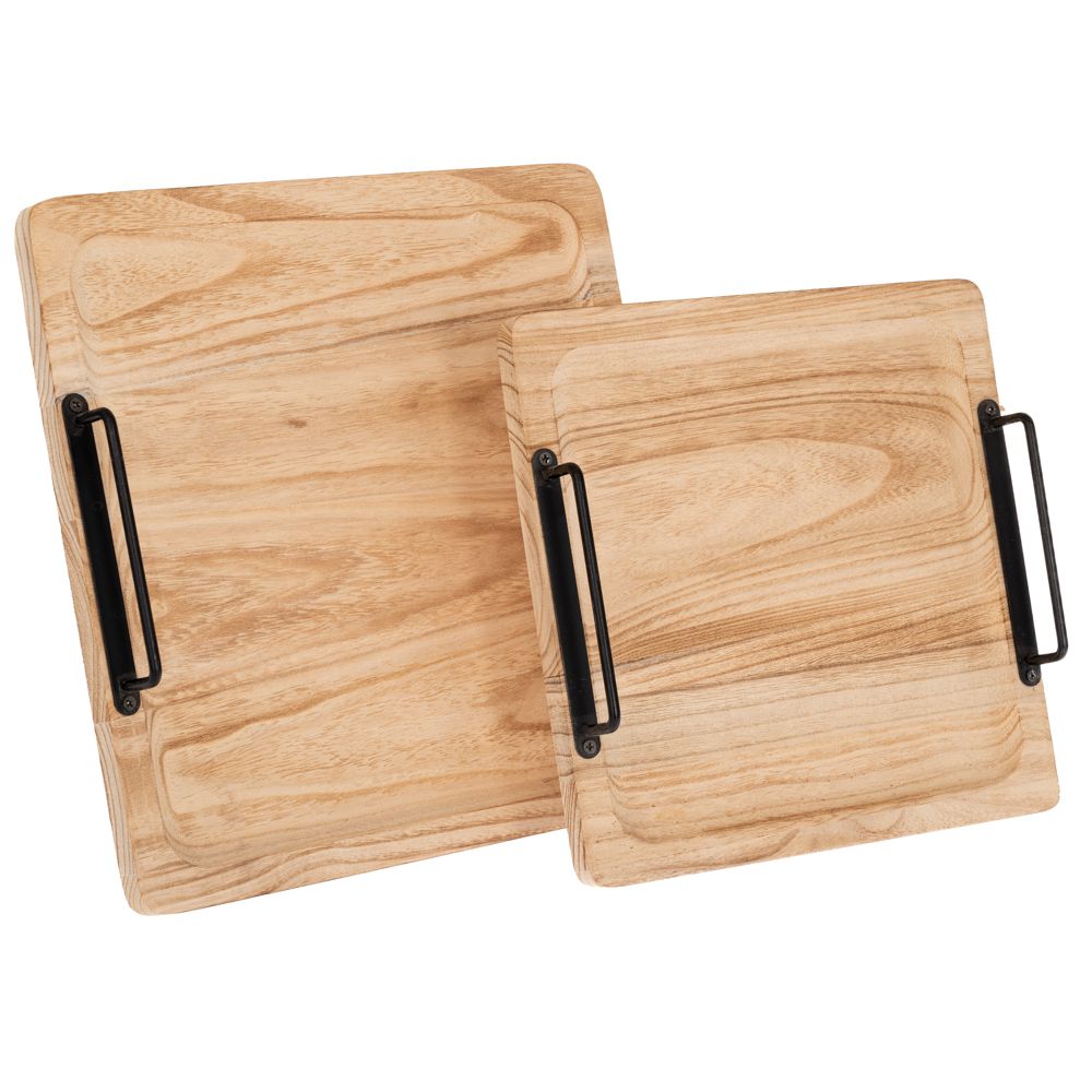 89614 ΣΕΤ 2 ΞΥΛΙΝΟΙ ΔΙΣΚΟΙ ΣΕ ΦΥΣΙΚΟ ΧΡΩΜΑ ΜΕ ΜΑΥΡΑ ΜΕΤΑΛΛΙΚΑ ΧΕΡΟΥΛΙΑ 30Χ30Χ4