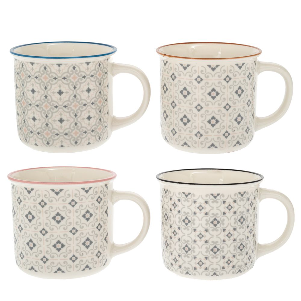 89933 ΛΕΥΚΗ ΚΕΡΑΜΙΚΗ ΚΟΥΠΑ ΜΕ ΓΕΩΜΕΤΡΙΚΑ ΣΧΕΔΙΑ 400ML 4 ΣΧΕΔΙΑ