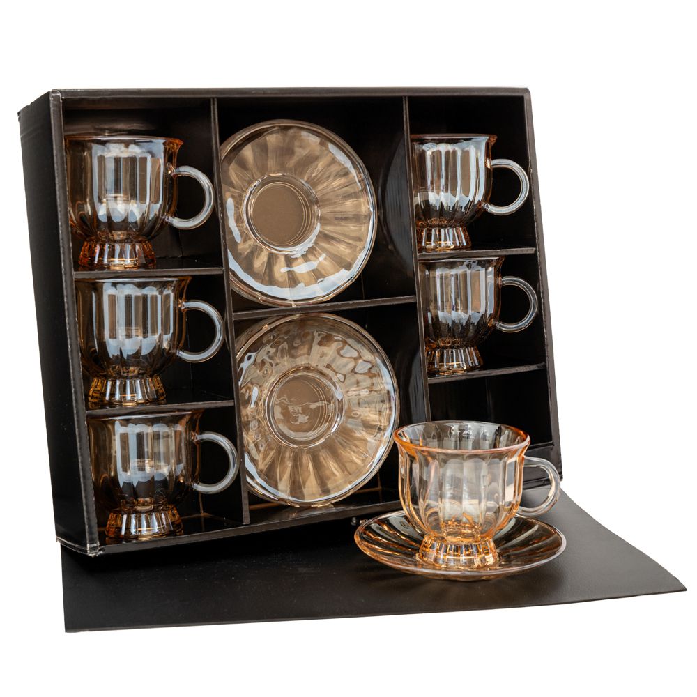 90067 ΣΕΤ 6 ΓΥΑΛΙΝΟ ΜΕΛΙ ΦΛΥΤΖΑΝΙ ΜΕ ΠΙΑΤΑΚΙ 8x8 (Πιατάκι 13cm)