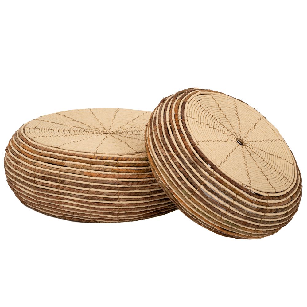 90175 ΣΕΤ 2 ΣΧΟΙΝΕΝΙΟ ΤΡΑΠΕΖΙ-ΠΟΥΦ 62Χ62Χ20 49Χ49Χ19ΕΚ ΣΤΡΟΓΓΥΛΟ WICKER