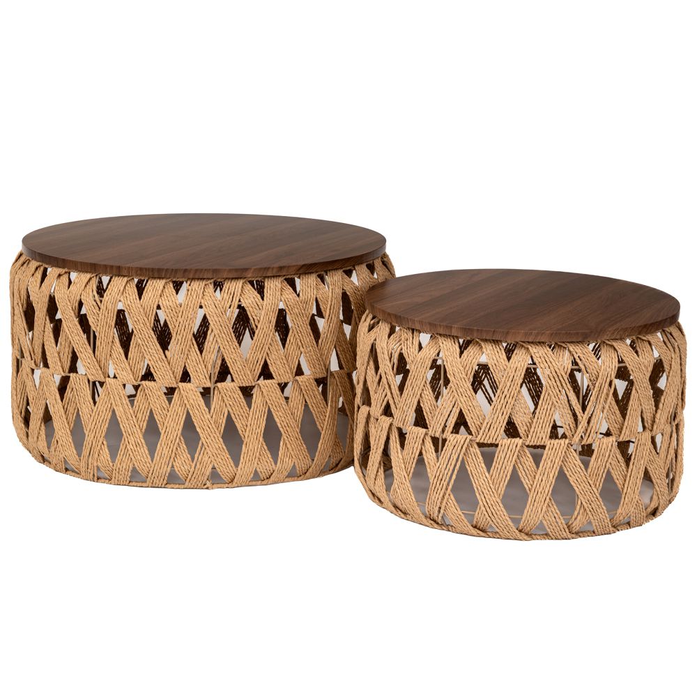 90179 ΣΕΤ 2 ΠΛΕΧΤΟ ΣΚΑΜΠΩ-ΤΡΑΠΕΖΑΚΙ ΚΑΦΕ Φ70Χ39 Φ55Χ32ΕΚ ΣΤΡΟΓΓΥΛΟ ΜΕ ΞΥΛΙΝΗ ΕΠΙΦΑΝΕΙΑ