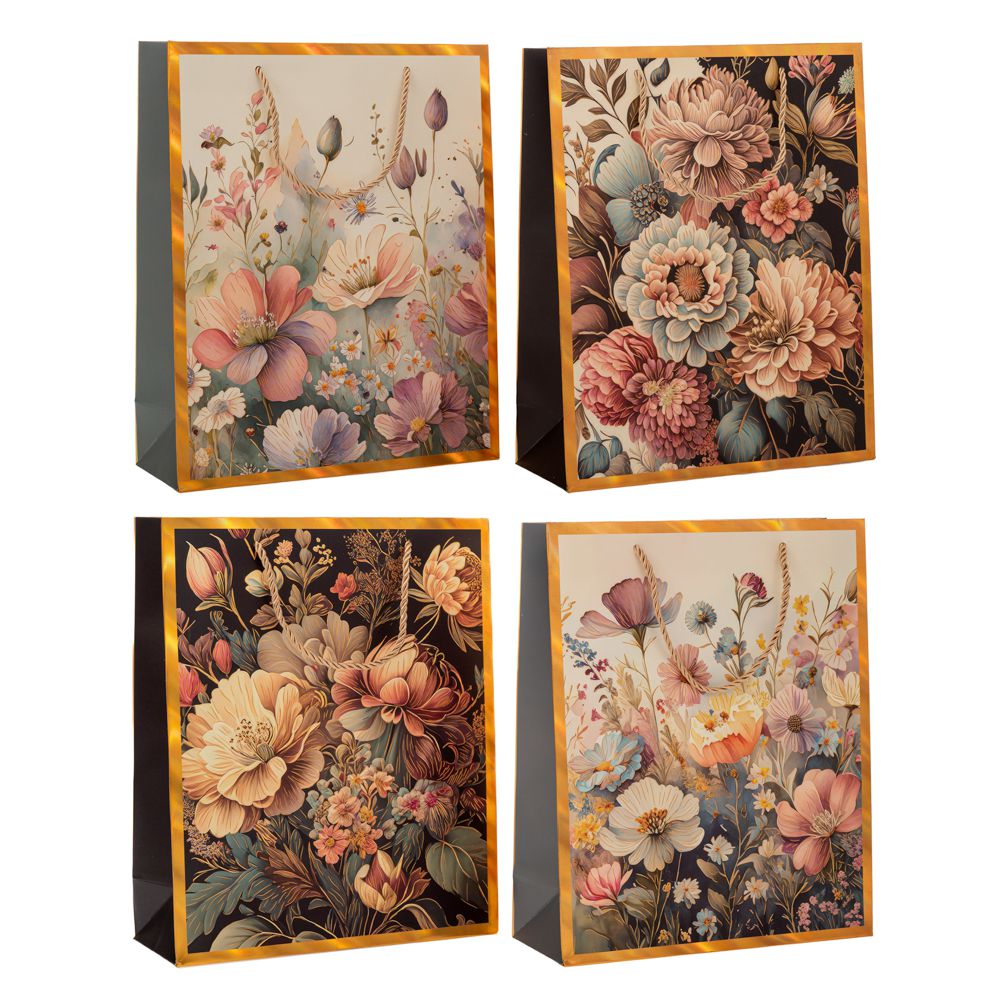 90265 ΧΑΡΤΙΝΗ ΣΑΚΟΥΛΑ ΜΕ ΛΟΥΛΟΥΔΙΑ 26Χ32Χ10ΕΚ 4 ΣΧΕΔΙΑ