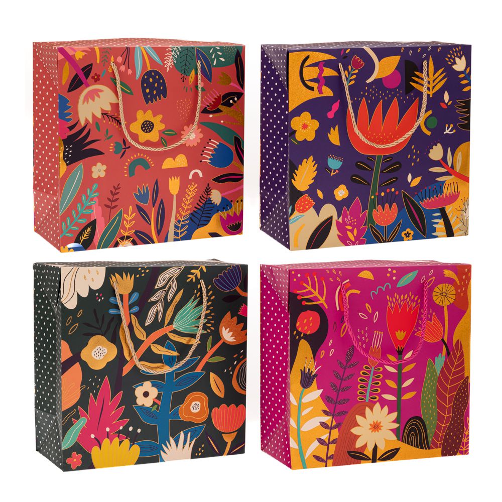 90273 ΠΟΛΥΧΡΩΜΗ ΧΑΡΤΙΝΗ ΣΑΚΟΥΛΑ ΜΕ ΛΟΥΛΟΥΔΙΑ 31Χ42Χ12ΕΚ 4 ΣΧΕΔΙΑ