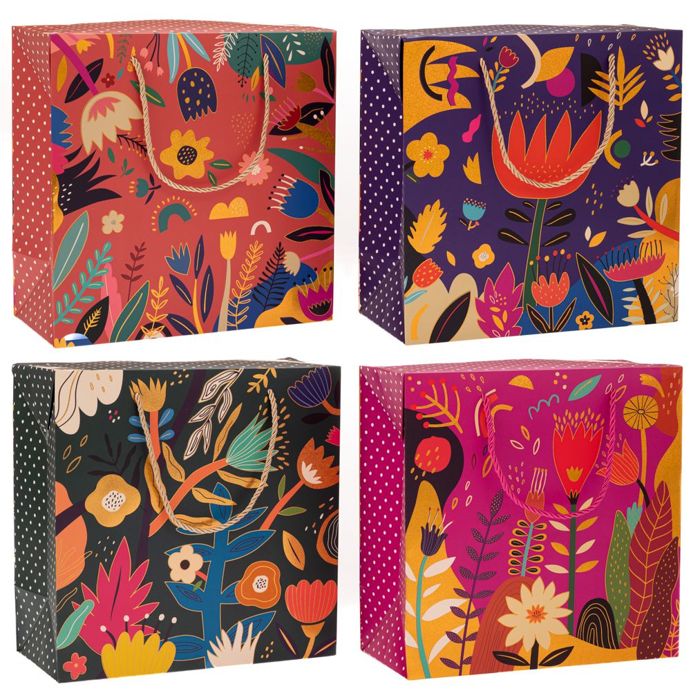 90275 ΠΟΛΥΧΡΩΜΗ ΧΑΡΤΙΝΗ ΣΑΚΟΥΛΑ ΜΕ ΛΟΥΛΟΥΔΙΑ 18Χ23Χ8ΕΚ 4 ΧΡΩΜΑΤΑ