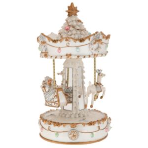 ΛΕΥΚΟ  ΧΡΥΣΟ ΚΟΥΡΔΙΣΤΟ ΠΕΡΙΣΤΡΕΦΟΜΕΝΟ ΚΑΡΟΥΖΕΛ ΜΕ 3 ΦΙΓΟΥΡΕΣ ΚΑΙ ΜΟΥΣΙΚΗ 14Χ14Χ25ΕΚ