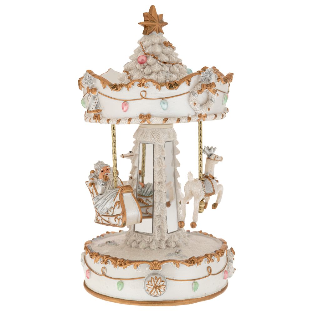 90502 ΛΕΥΚΟ ΧΡΥΣΟ ΚΟΥΡΔΙΣΤΟ ΠΕΡΙΣΤΡΕΦΟΜΕΝΟ ΚΑΡΟΥΖΕΛ ΜΕ 3 ΦΙΓΟΥΡΕΣ ΚΑΙ ΜΟΥΣΙΚΗ 14Χ14Χ25ΕΚ